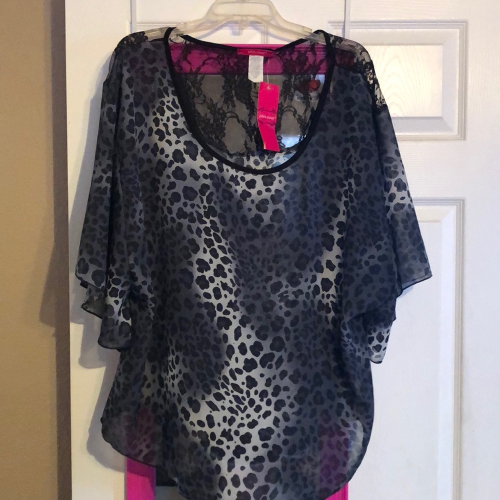 Sheer leopard & lace print top
